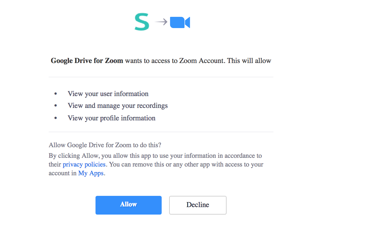 Click on the Allow button to give access to your Zoom account